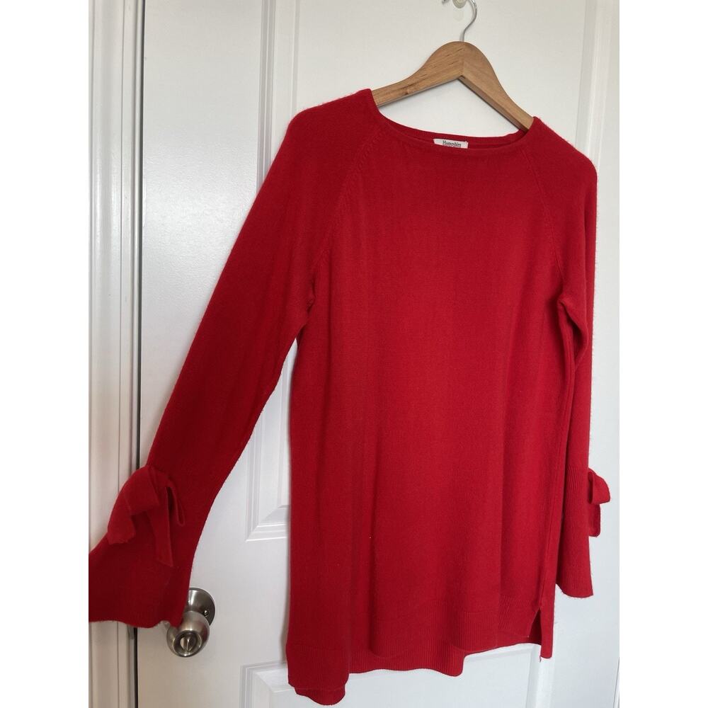 Vintage Cherry Girl Hampshire Studio Red Bow Sleeve Sweater Size L Soft Holiday - Picture 3 of 6